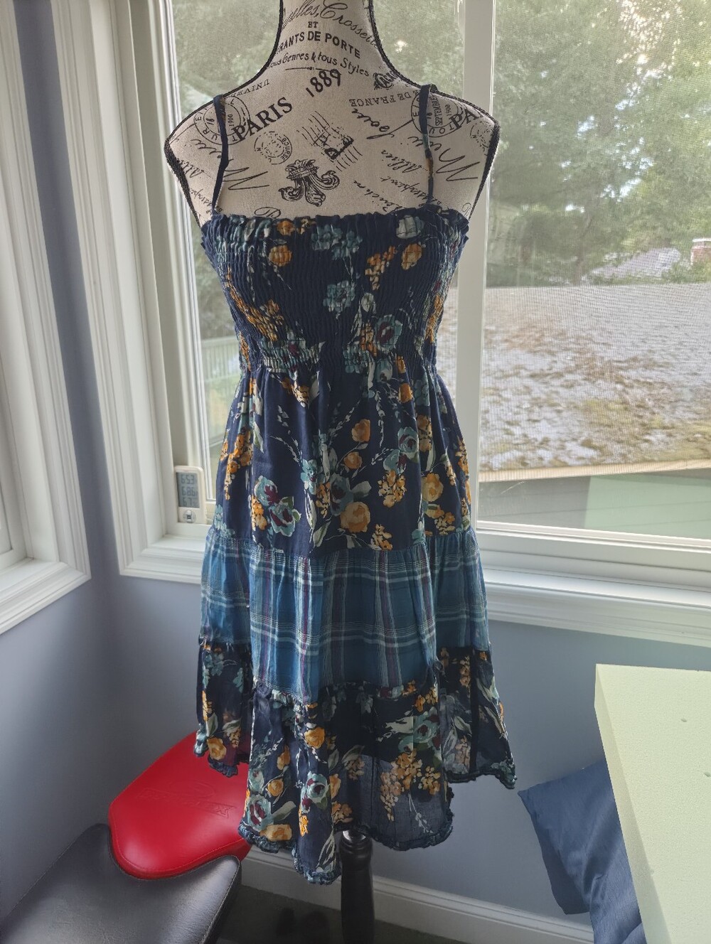 Mossimo Supply Co. Navy Floral Smocked Tiered Sundress